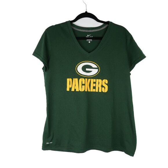 Nike Dri Fit Women's Green Bay Packers Shirt‎ Size Large NFL V-neck Short Sleeve - Picture 1 of 6